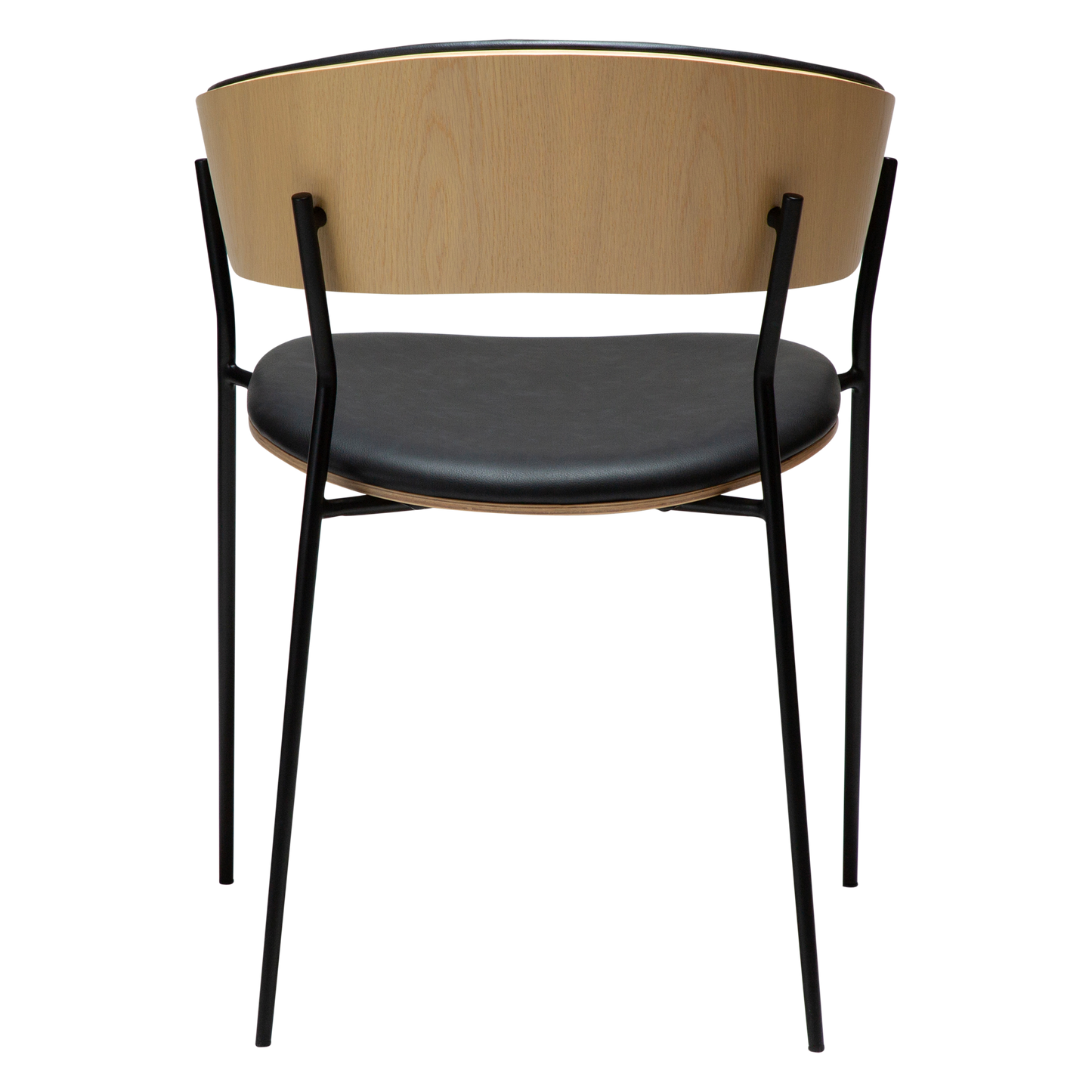 [var:Bezug=Raben-schwarzes Kunstleder und weißgewaschenes Eichenfurnier mit schwarzen Metallbeinen] CRIB Sessel