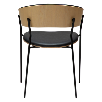 [var:Bezug=Raben-schwarzes Kunstleder und weißgewaschenes Eichenfurnier mit schwarzen Metallbeinen] CRIB Sessel