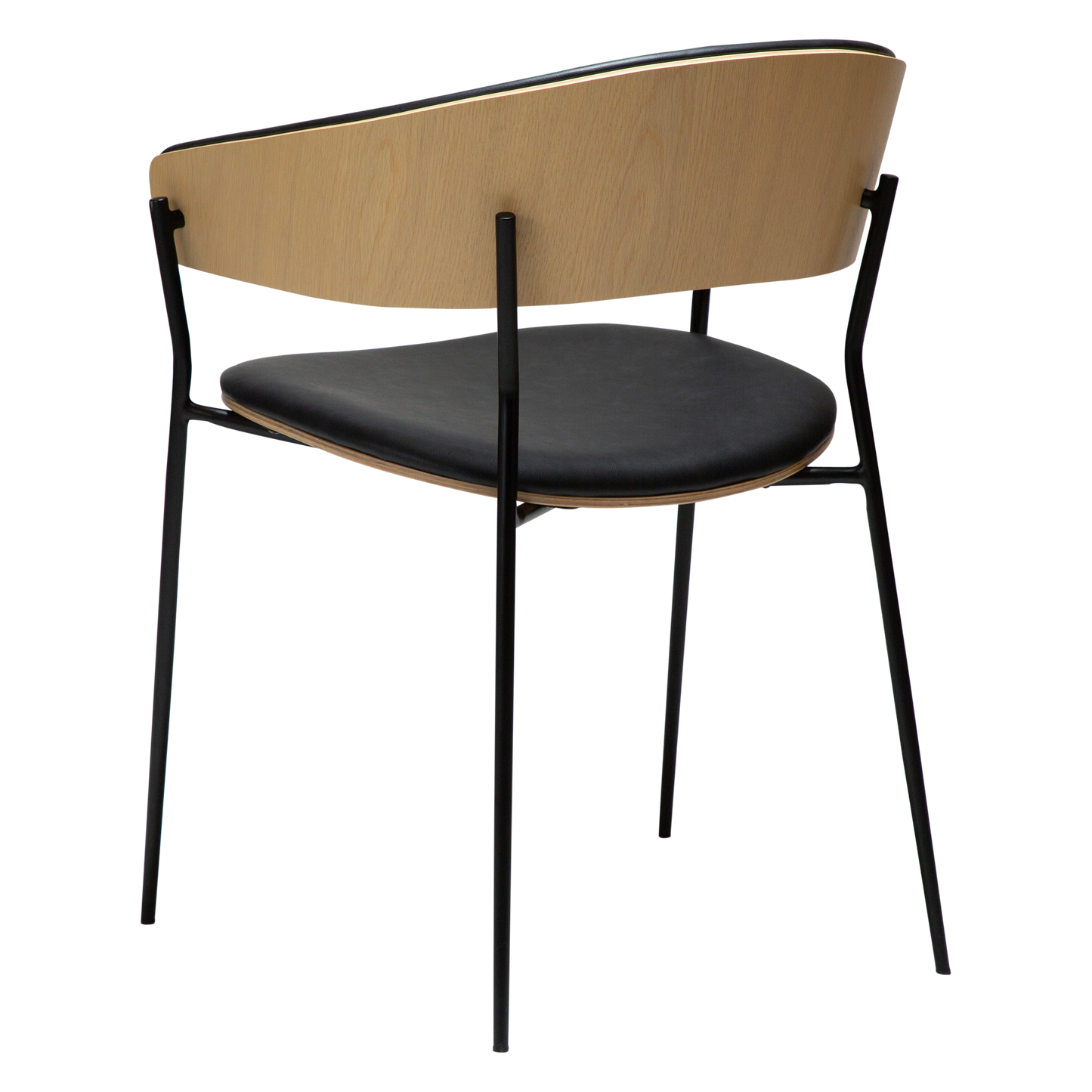 [var:Bezug=Raben-schwarzes Kunstleder und weißgewaschenes Eichenfurnier mit schwarzen Metallbeinen] CRIB Sessel