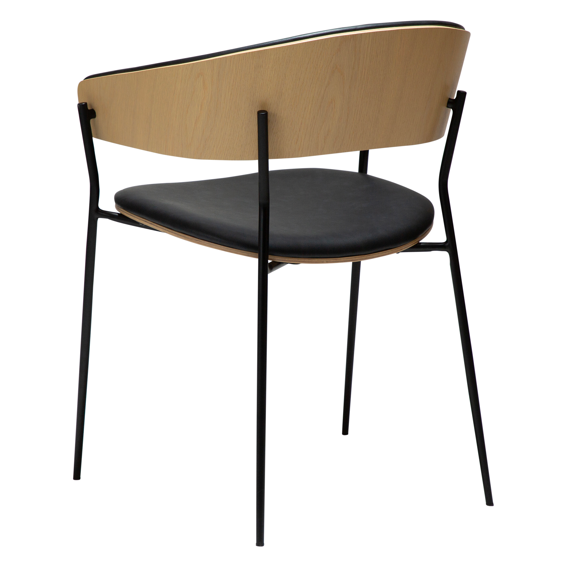 [var:Bezug=Raben-schwarzes Kunstleder und weißgewaschenes Eichenfurnier mit schwarzen Metallbeinen] CRIB Sessel