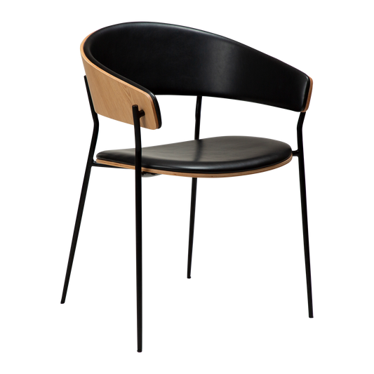 [var:Bezug=Vintage schwarzes Kunstleder und Eichenfurnier mit schwarzen Beinen] CRIB Sessel