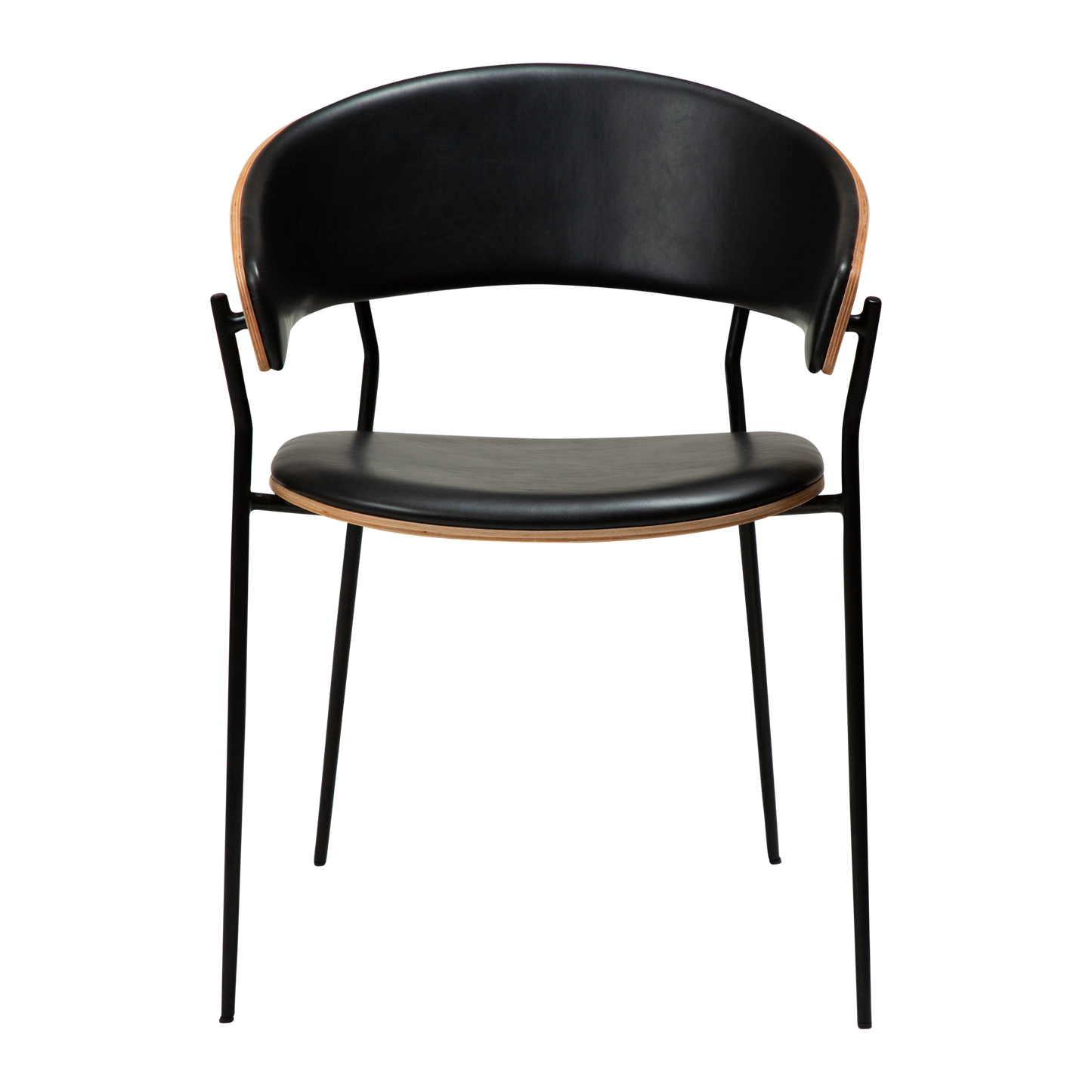 [var:Bezug=Vintage schwarzes Kunstleder und Eichenfurnier mit schwarzen Beinen] CRIB Sessel