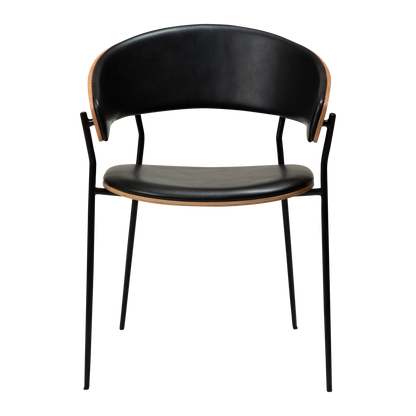 [var:Bezug=Vintage schwarzes Kunstleder und Eichenfurnier mit schwarzen Beinen] CRIB Sessel