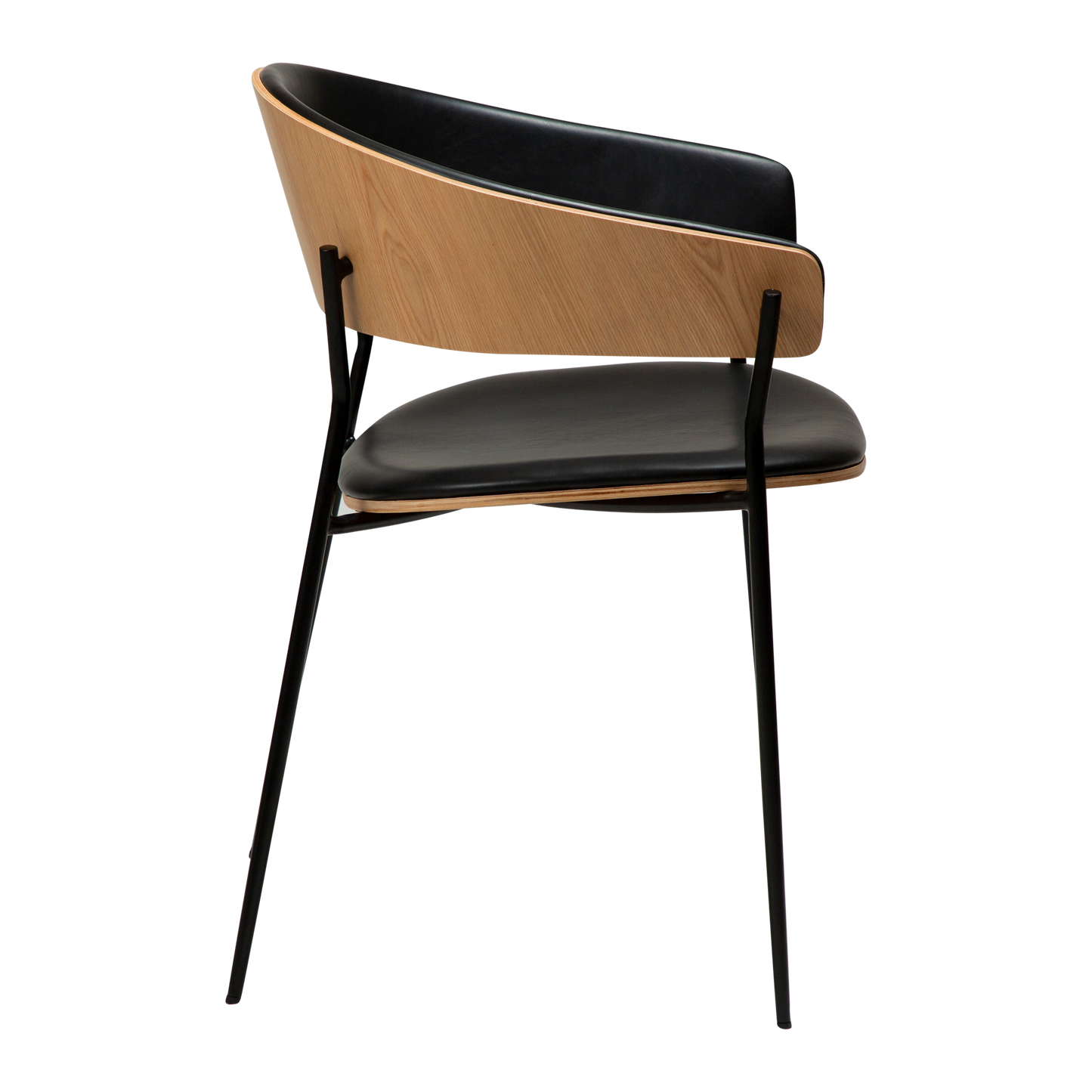 [var:Bezug=Vintage schwarzes Kunstleder und Eichenfurnier mit schwarzen Beinen] CRIB Sessel