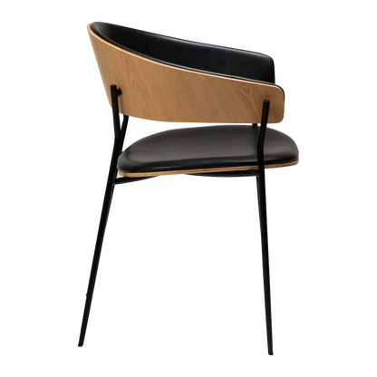 [var:Bezug=Vintage schwarzes Kunstleder und Eichenfurnier mit schwarzen Beinen] CRIB Sessel