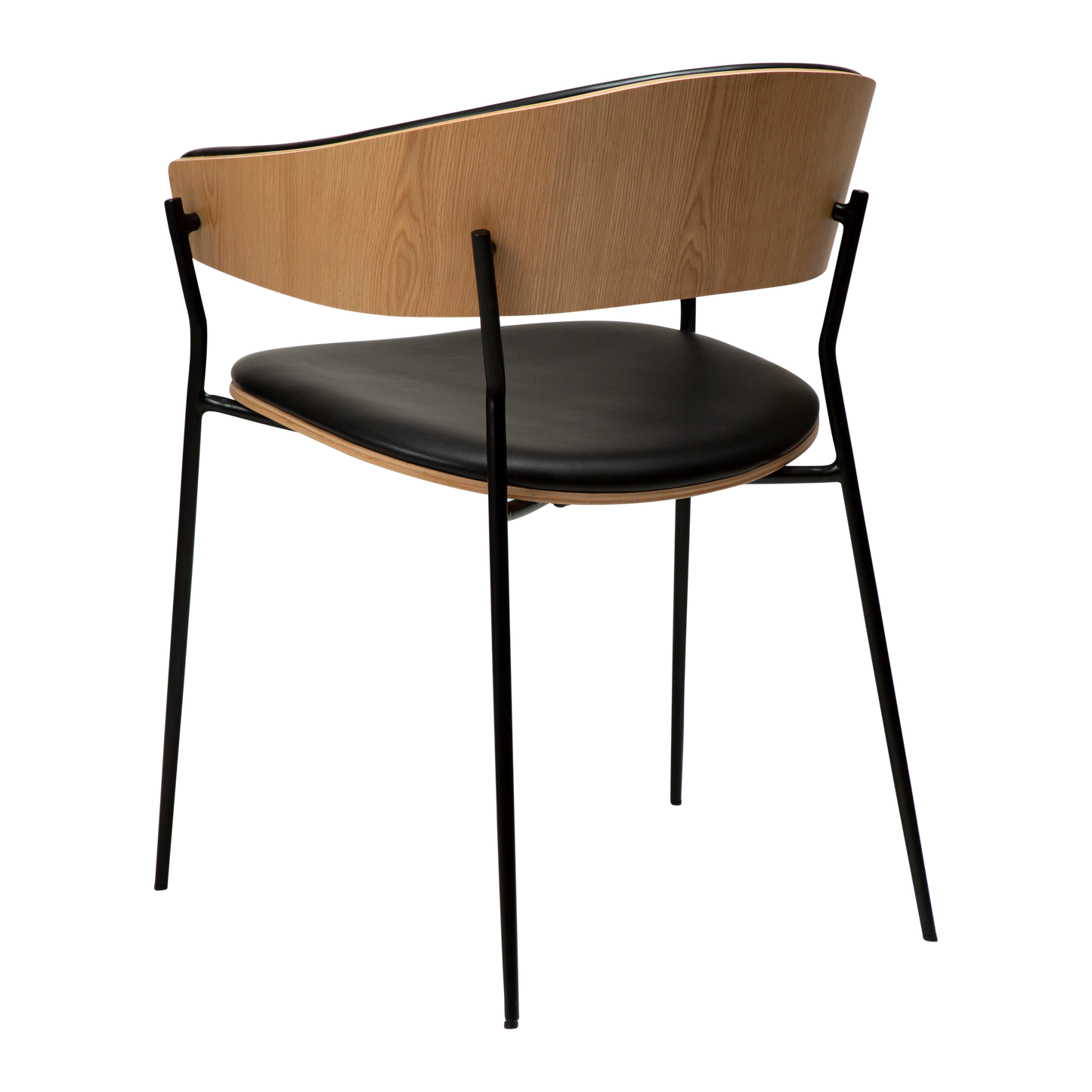 [var:Bezug=Vintage schwarzes Kunstleder und Eichenfurnier mit schwarzen Beinen] CRIB Sessel