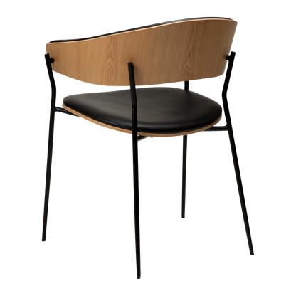 [var:Bezug=Vintage schwarzes Kunstleder und Eichenfurnier mit schwarzen Beinen] CRIB Sessel