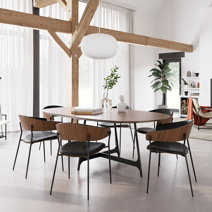 [var:Bezug=Vintage schwarzes Kunstleder und Eichenfurnier mit schwarzen Beinen] CRIB Sessel