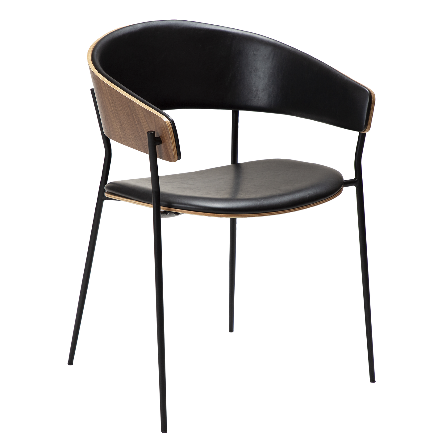 [var:Bezug=Vintage schwarzes Kunstleder und Nussbaumfurnier mit schwarzen Beinen] CRIB Sessel