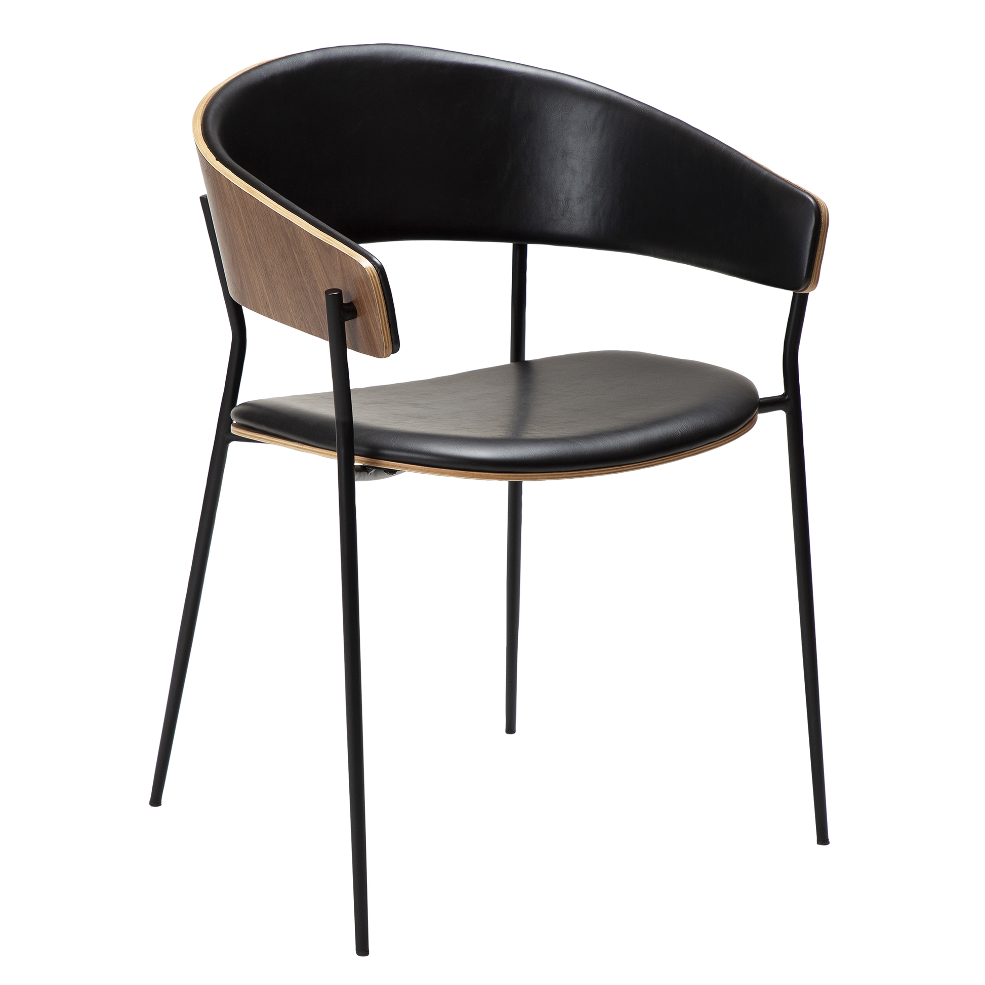 [var:Bezug=Vintage schwarzes Kunstleder und Nussbaumfurnier mit schwarzen Beinen] CRIB Sessel