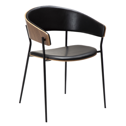 [var:Bezug=Vintage schwarzes Kunstleder und Nussbaumfurnier mit schwarzen Beinen] CRIB Sessel