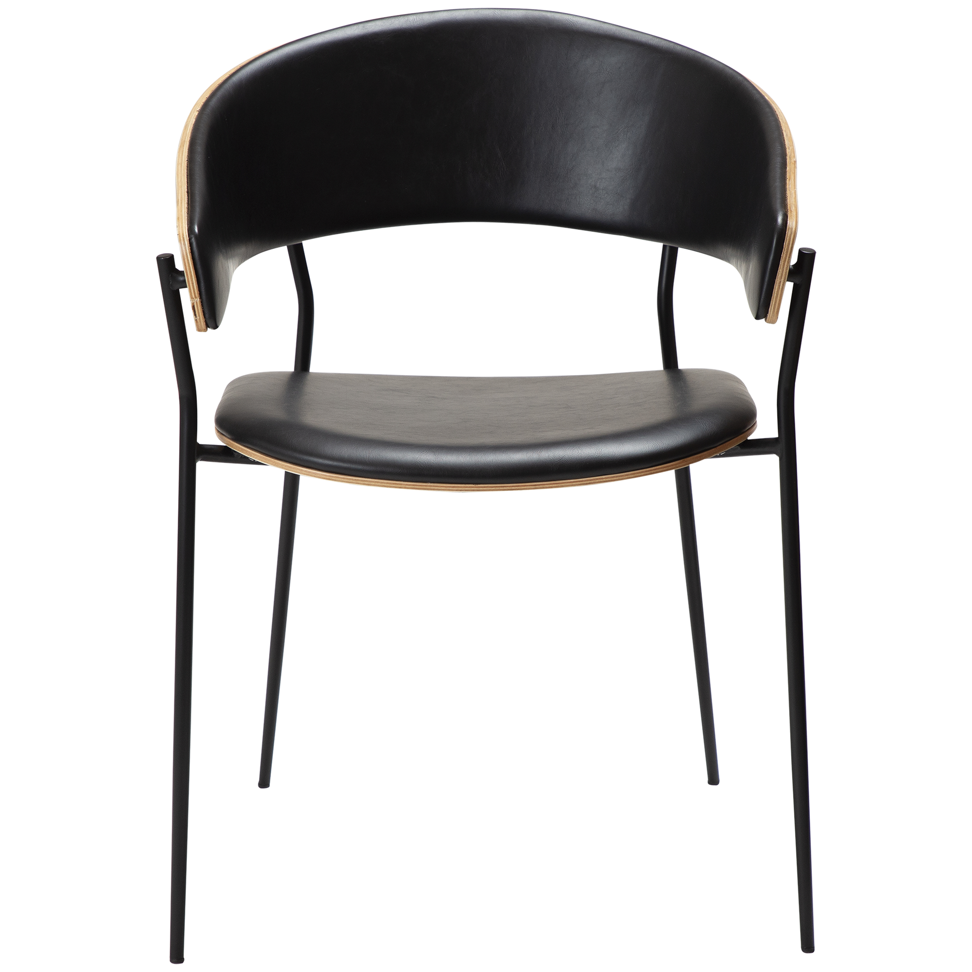 [var:Bezug=Vintage schwarzes Kunstleder und Nussbaumfurnier mit schwarzen Beinen] CRIB Sessel