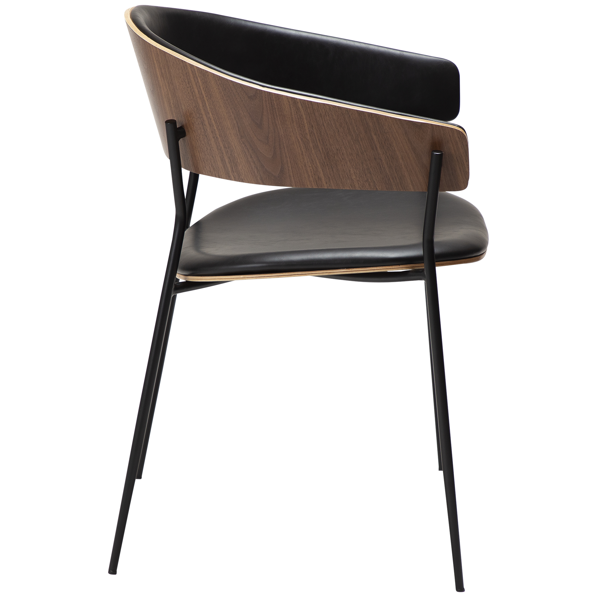 [var:Bezug=Vintage schwarzes Kunstleder und Nussbaumfurnier mit schwarzen Beinen] CRIB Sessel