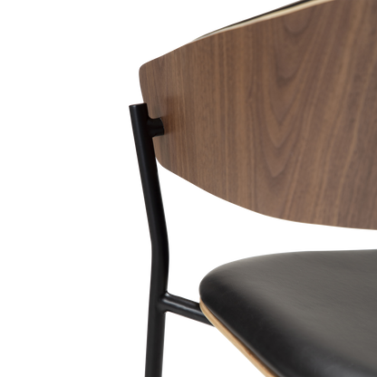 [var:Bezug=Vintage schwarzes Kunstleder und Nussbaumfurnier mit schwarzen Beinen] CRIB Sessel