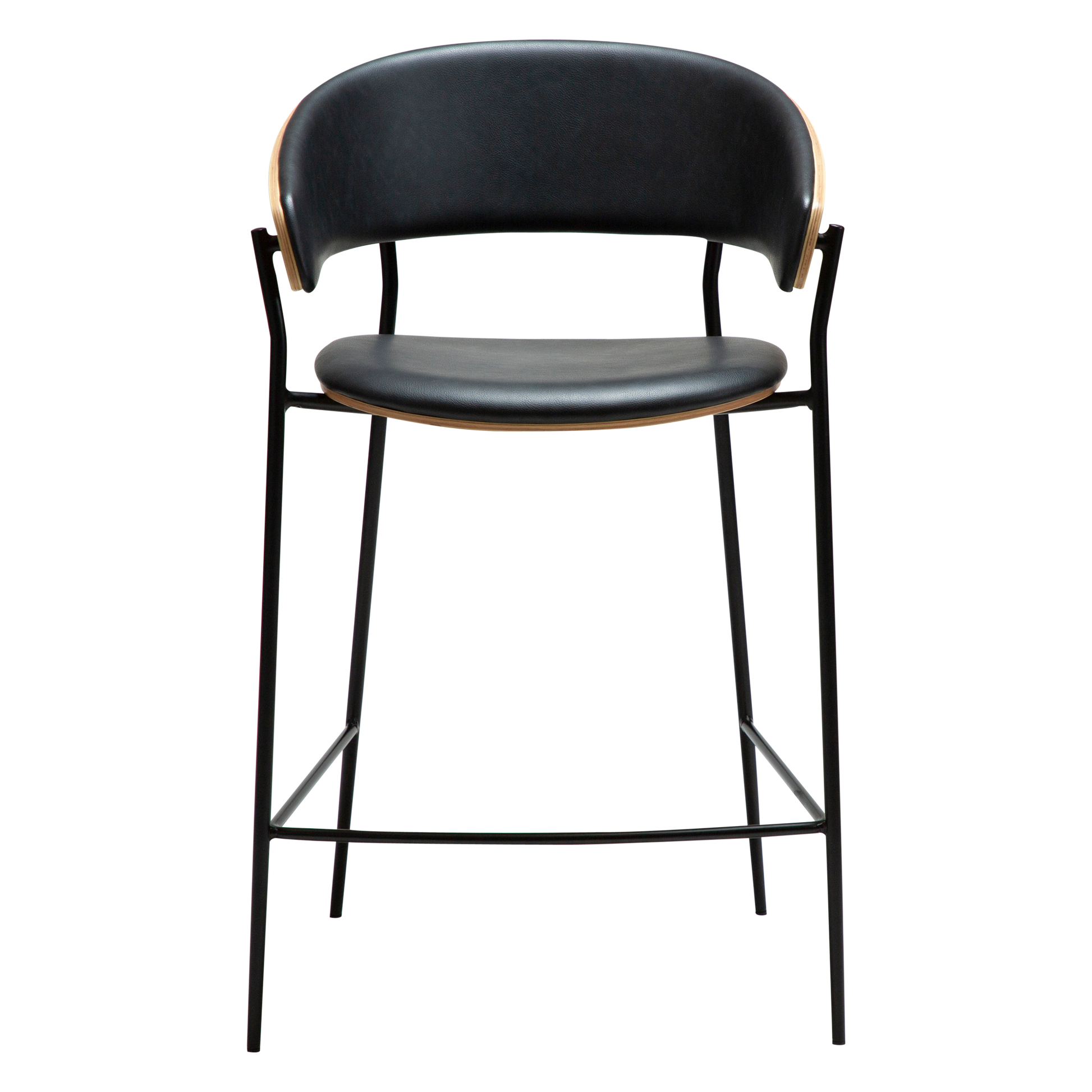 [var:Bezug=Raben-schwarzes Kunstleder und weißgewaschenes Eichenfurnier mit schwarzen Metallbeinen] CRIB Thekenhocker
