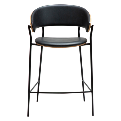 [var:Bezug=Raben-schwarzes Kunstleder und weißgewaschenes Eichenfurnier mit schwarzen Metallbeinen] CRIB Thekenhocker