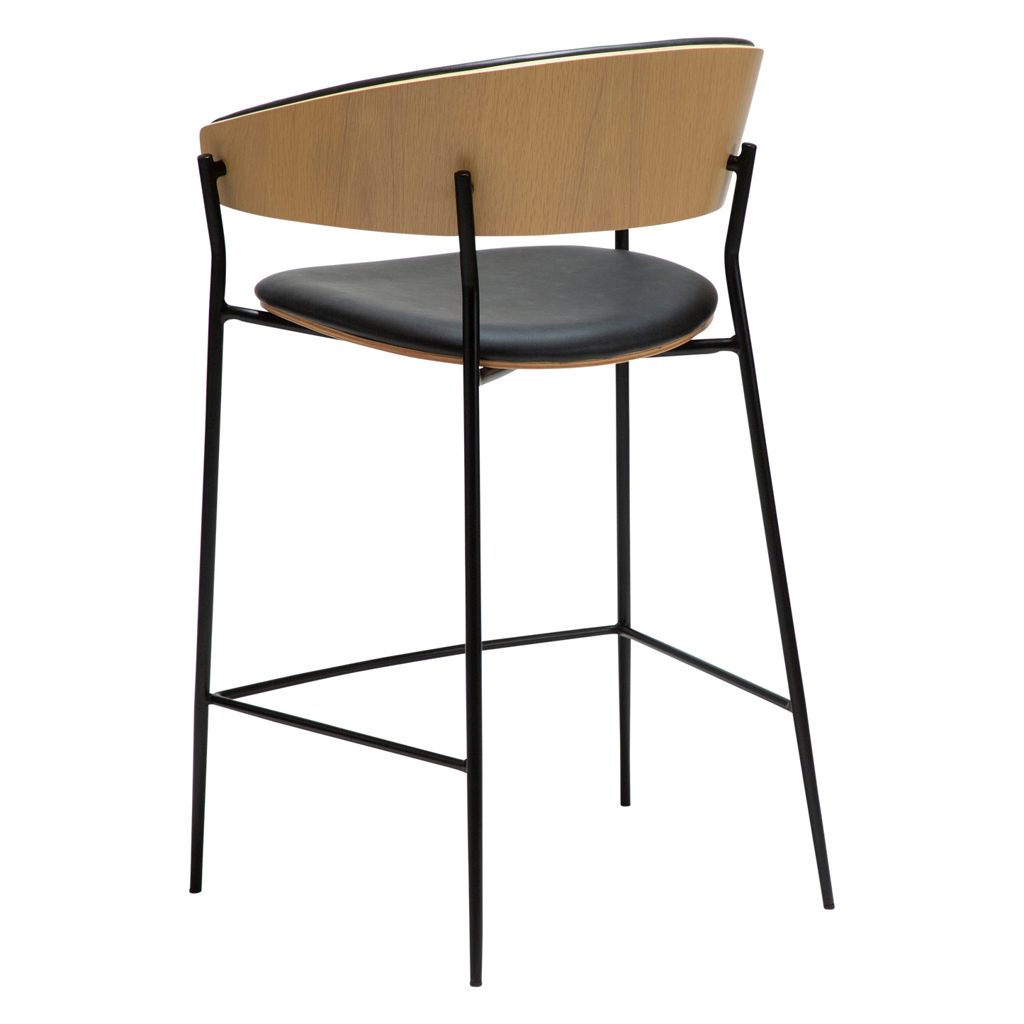 [var:Bezug=Raben-schwarzes Kunstleder und weißgewaschenes Eichenfurnier mit schwarzen Metallbeinen] CRIB Thekenhocker