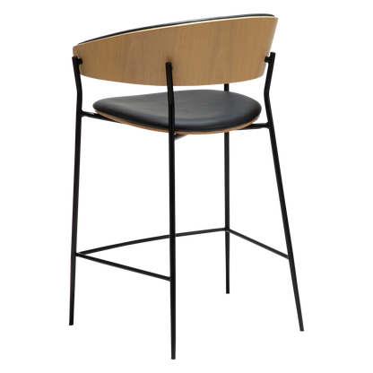 [var:Bezug=Raben-schwarzes Kunstleder und weißgewaschenes Eichenfurnier mit schwarzen Metallbeinen] CRIB Thekenhocker