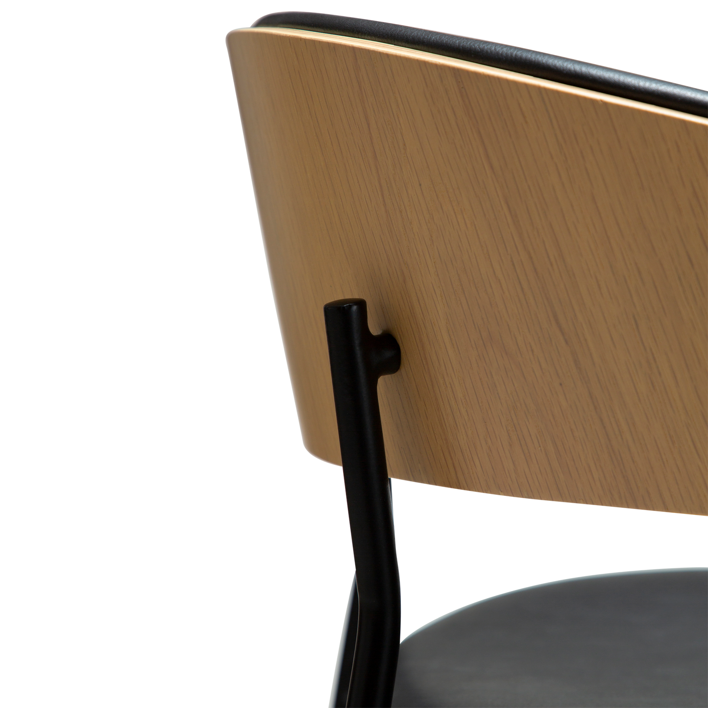 [var:Bezug=Raben-schwarzes Kunstleder und weißgewaschenes Eichenfurnier mit schwarzen Metallbeinen] CRIB Thekenhocker