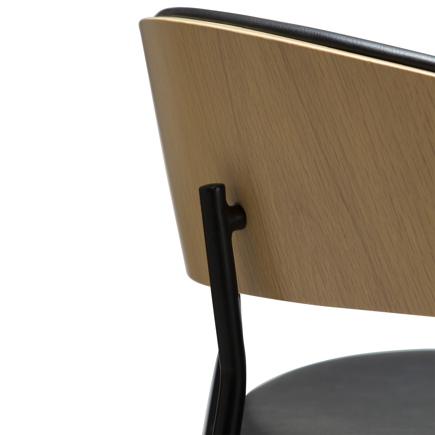 [var:Bezug=Raben-schwarzes Kunstleder und weißgewaschenes Eichenfurnier mit schwarzen Metallbeinen] CRIB Thekenhocker