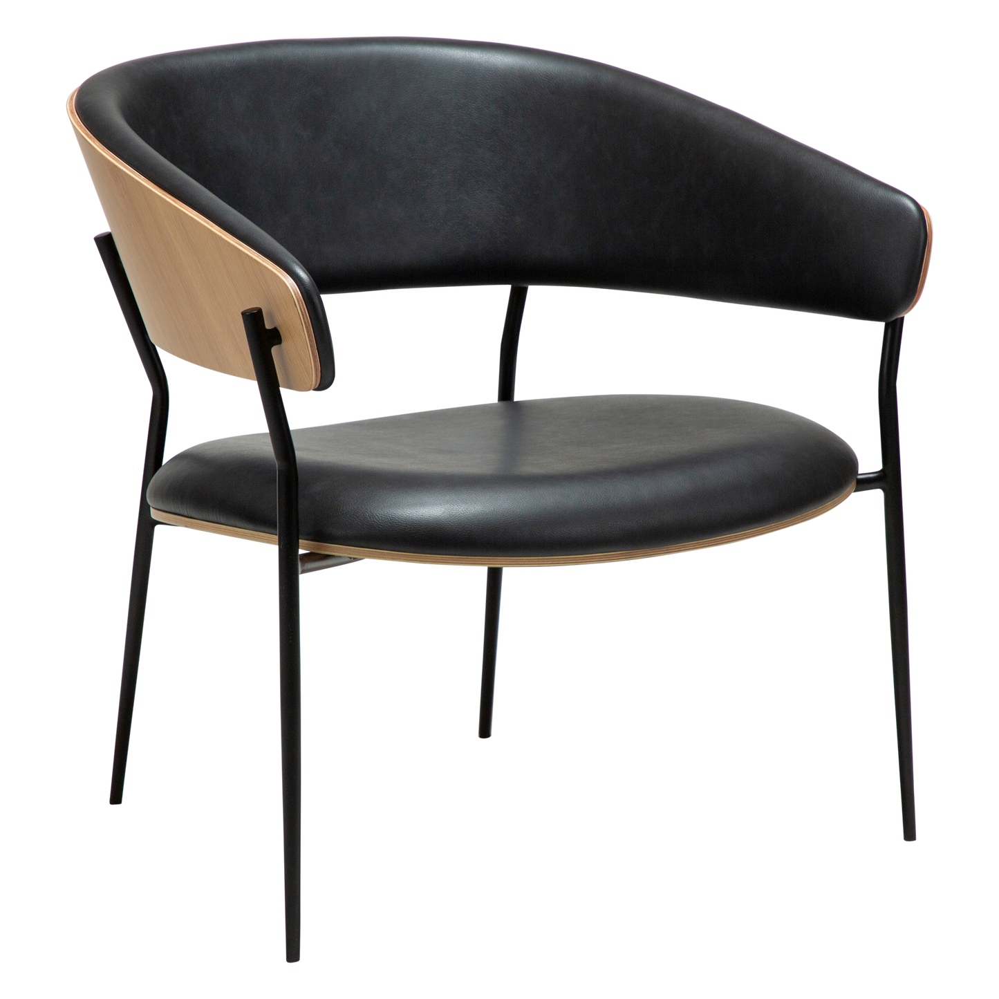 [var:Bezug=Raben-schwarzes Kunstleder und weißgewaschenes Eichenfurnier mit schwarzen Metallbeinen] CRIB Lounge-Stuhl