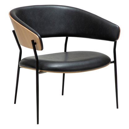 [var:Bezug=Raben-schwarzes Kunstleder und weißgewaschenes Eichenfurnier mit schwarzen Metallbeinen] CRIB Lounge-Stuhl