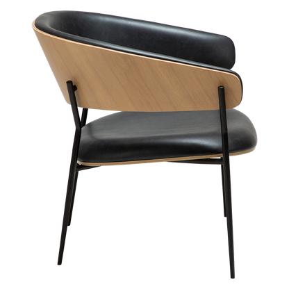 [var:Bezug=Raben-schwarzes Kunstleder und weißgewaschenes Eichenfurnier mit schwarzen Metallbeinen] CRIB Lounge-Stuhl