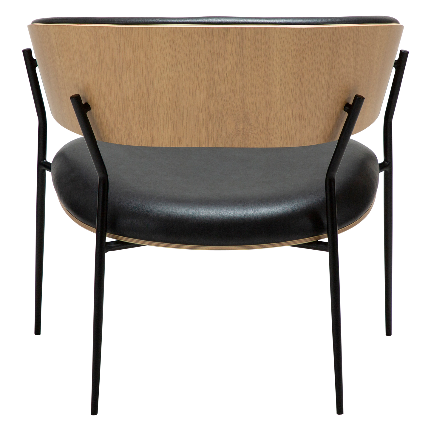 [var:Bezug=Raben-schwarzes Kunstleder und weißgewaschenes Eichenfurnier mit schwarzen Metallbeinen] CRIB Lounge-Stuhl