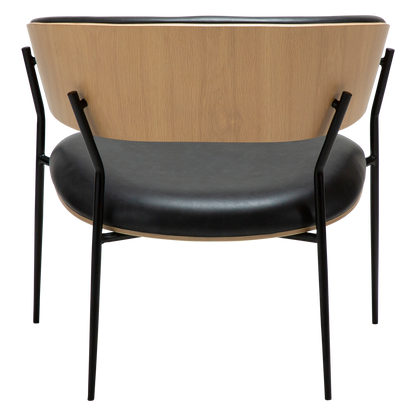 [var:Bezug=Raben-schwarzes Kunstleder und weißgewaschenes Eichenfurnier mit schwarzen Metallbeinen] CRIB Lounge-Stuhl