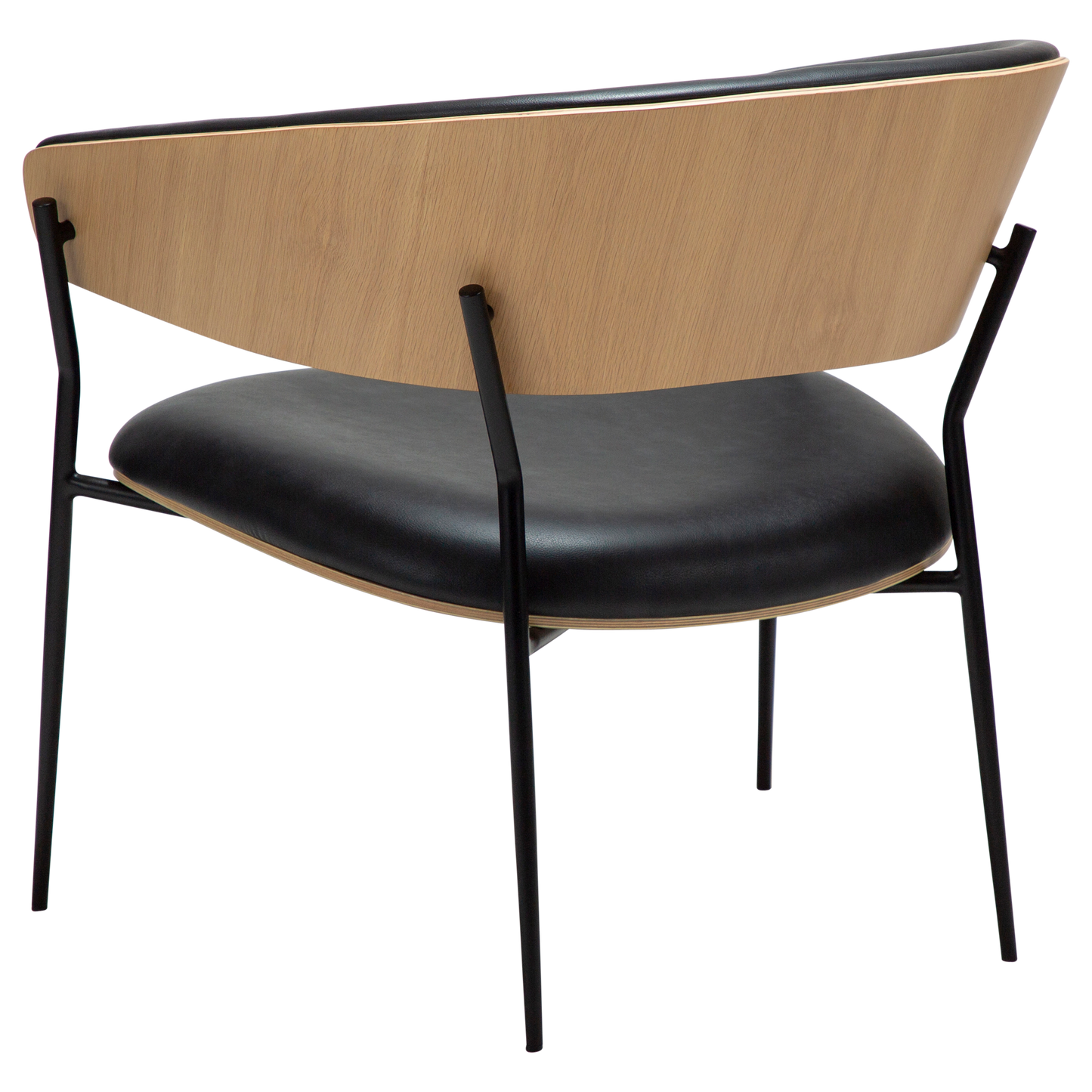 [var:Bezug=Raben-schwarzes Kunstleder und weißgewaschenes Eichenfurnier mit schwarzen Metallbeinen] CRIB Lounge-Stuhl