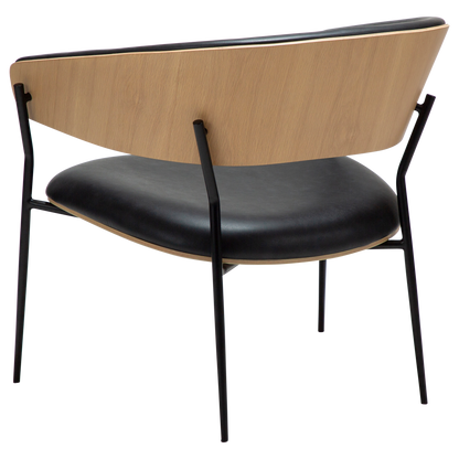 [var:Bezug=Raben-schwarzes Kunstleder und weißgewaschenes Eichenfurnier mit schwarzen Metallbeinen] CRIB Lounge-Stuhl