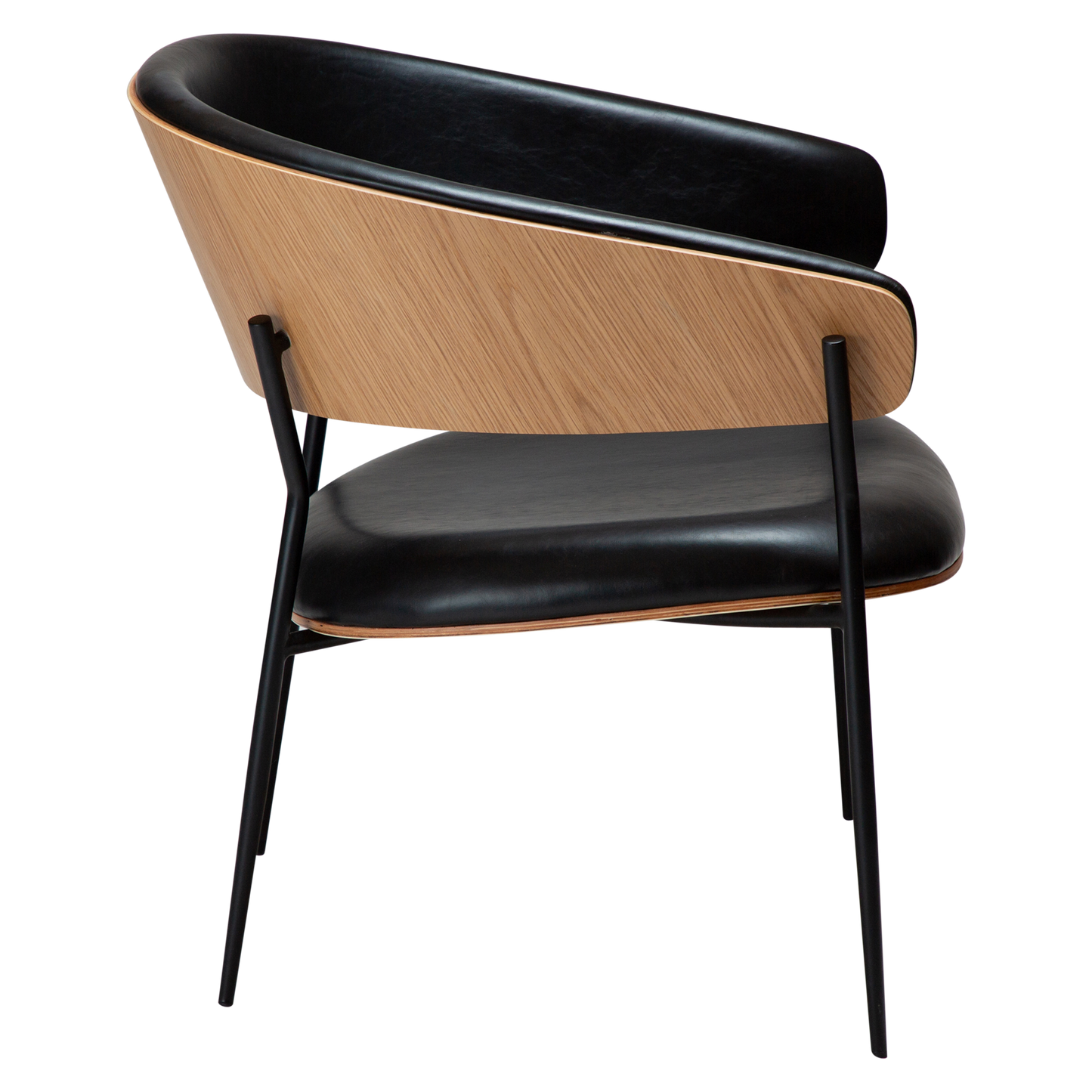 [var:Bezug=Vintage schwarzes Kunstleder und Eichenfurnier mit schwarzen Metallbeinen] CRIB Lounge-Stuhl