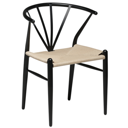 [var:Bezug=Schwarze Lackbeine mit Sitz aus natürlichem Papierkordel] DELTA Stuhl