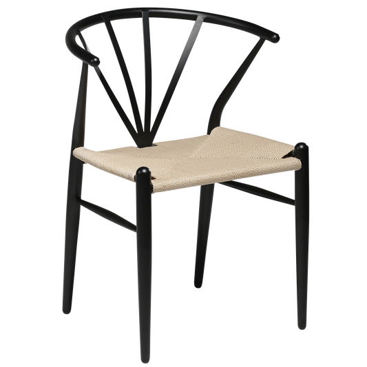 [var:Bezug=Schwarze Lackbeine mit Sitz aus natürlichem Papierkordel] DELTA Stuhl