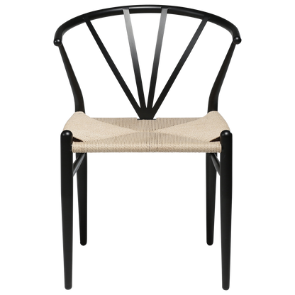 [var:Bezug=Schwarze Lackbeine mit Sitz aus natürlichem Papierkordel] DELTA Stuhl