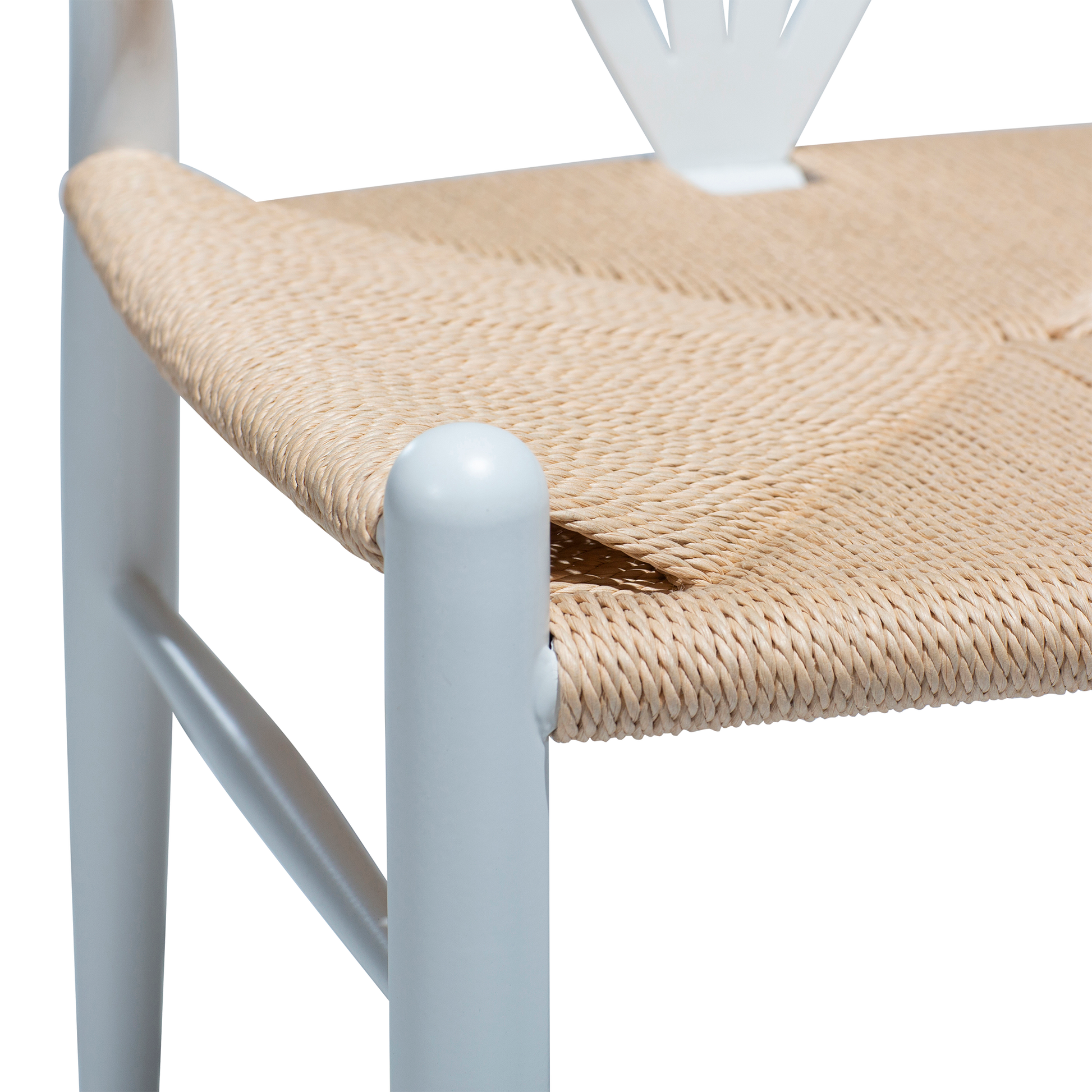 [var:Bezug=Weiße Lackbeine mit Sitz aus natürlichem Papierkordel] DELTA Stuhl