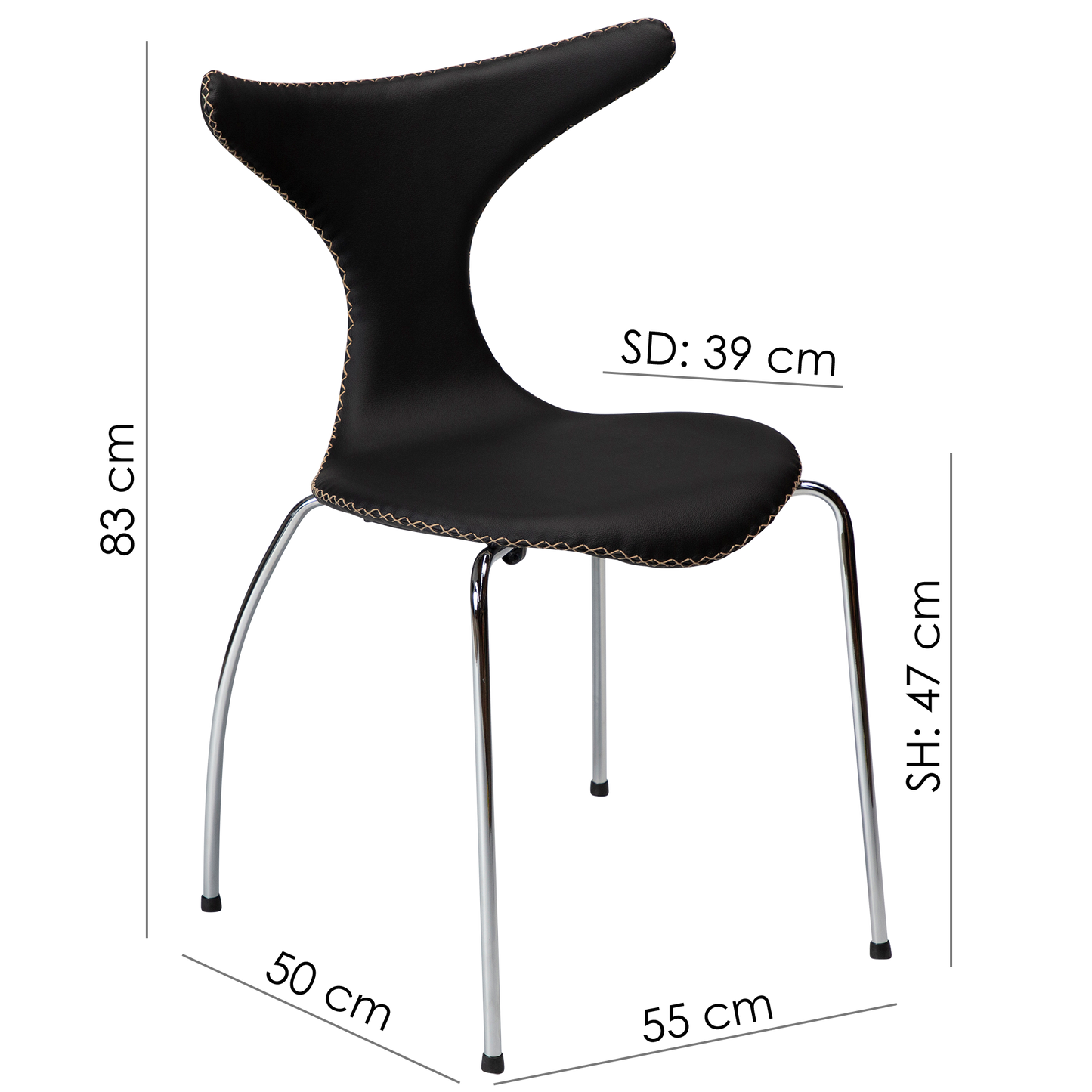 [var:Bezug=Schwarzes Leder mit verchromten Beinen] DOLPHIN Stuhl