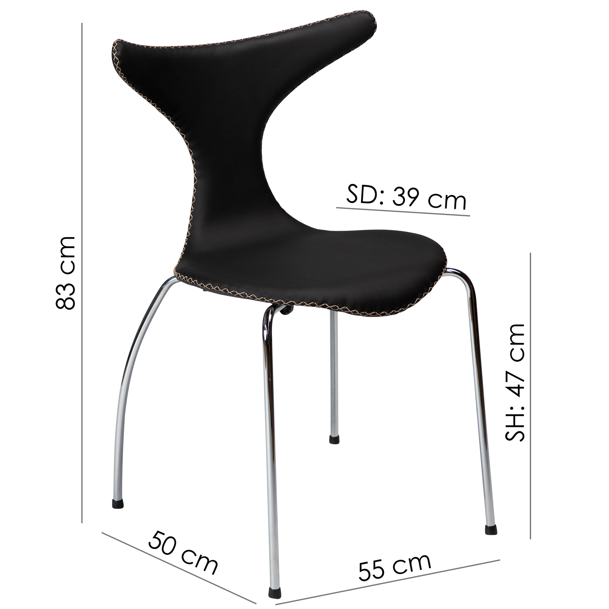 [var:Bezug=Schwarzes Leder mit verchromten Beinen] DOLPHIN Stuhl