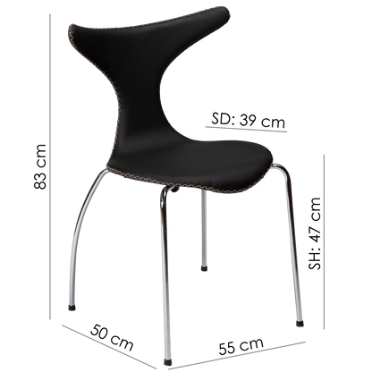 [var:Bezug=Schwarzes Leder mit verchromten Beinen] DOLPHIN Stuhl