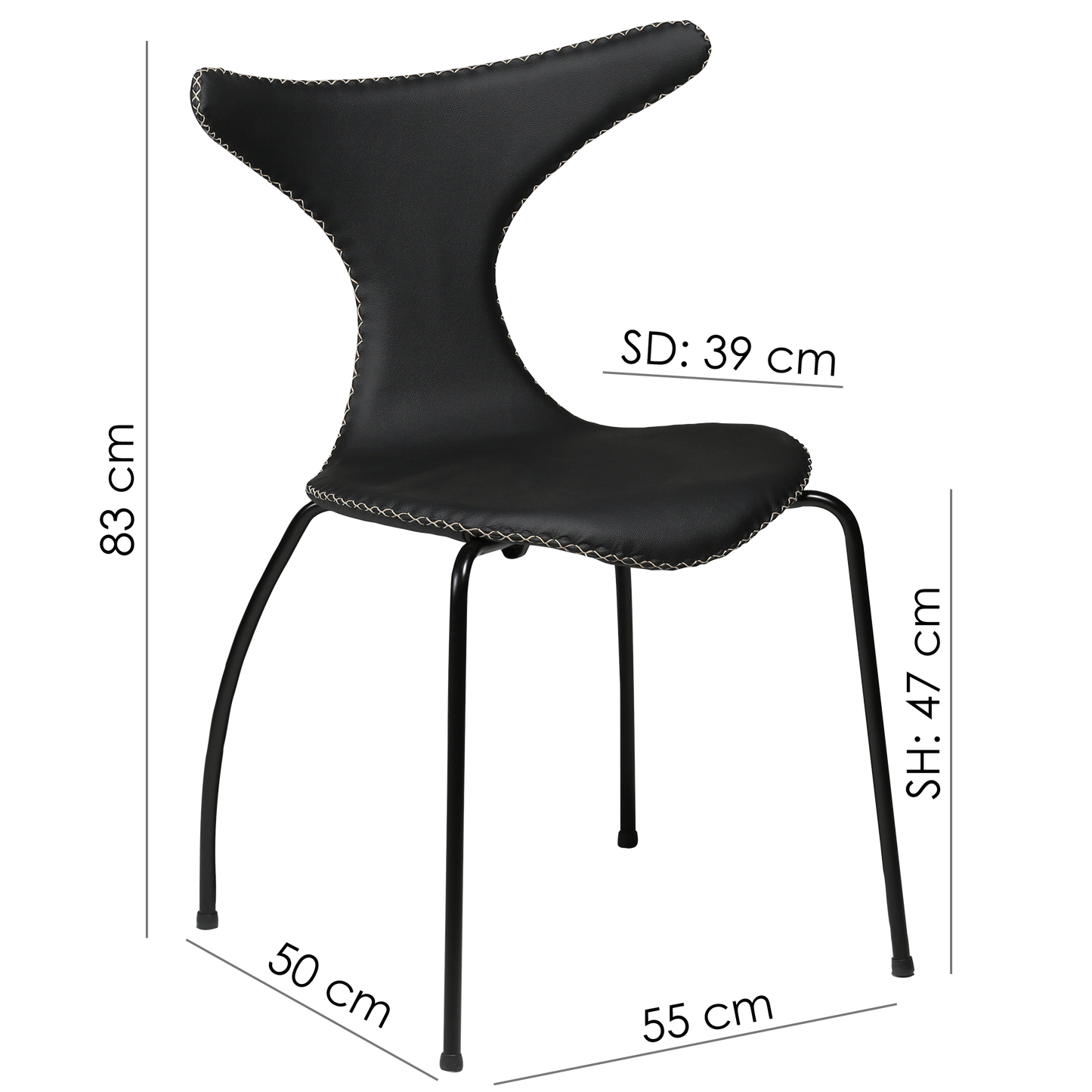 [var:Bezug=Hellbraunes Leder mit schwarzen Beinen] DOLPHIN Stuhl