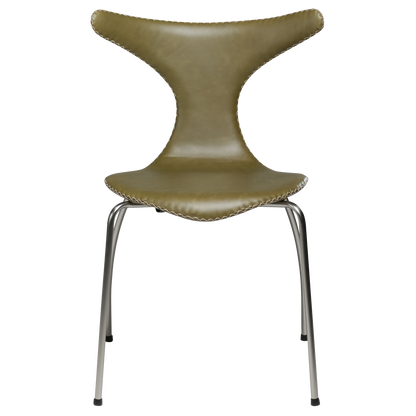 [var:Bezug=Moosgrünes Leder mit matten Beinen] DOLPHIN Stuhl