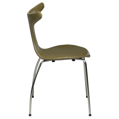 [var:Bezug=Moosgrünes Leder mit matten Beinen] DOLPHIN Stuhl