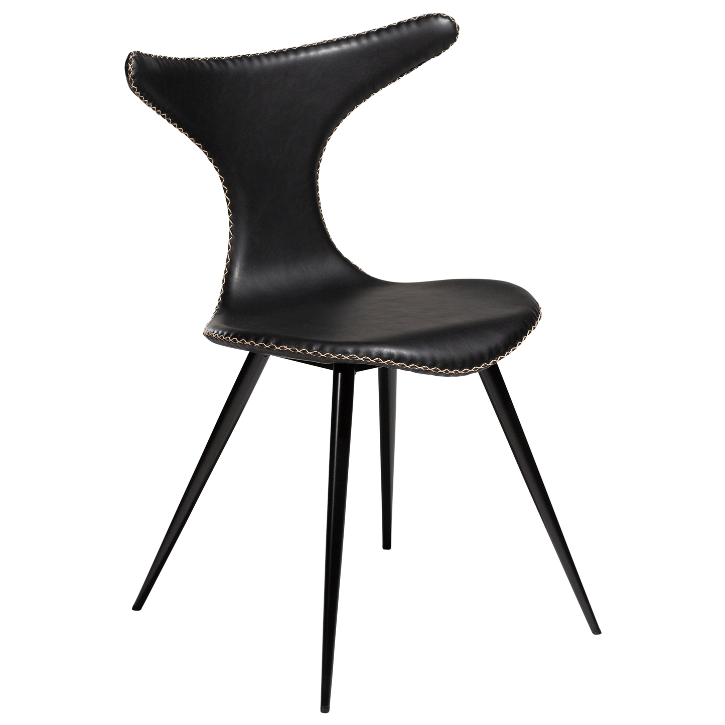 [var:Bezug=Vintage schwarzes Kunstleder mit runden schwarzen Beinen] DOLPHIN Stuhl