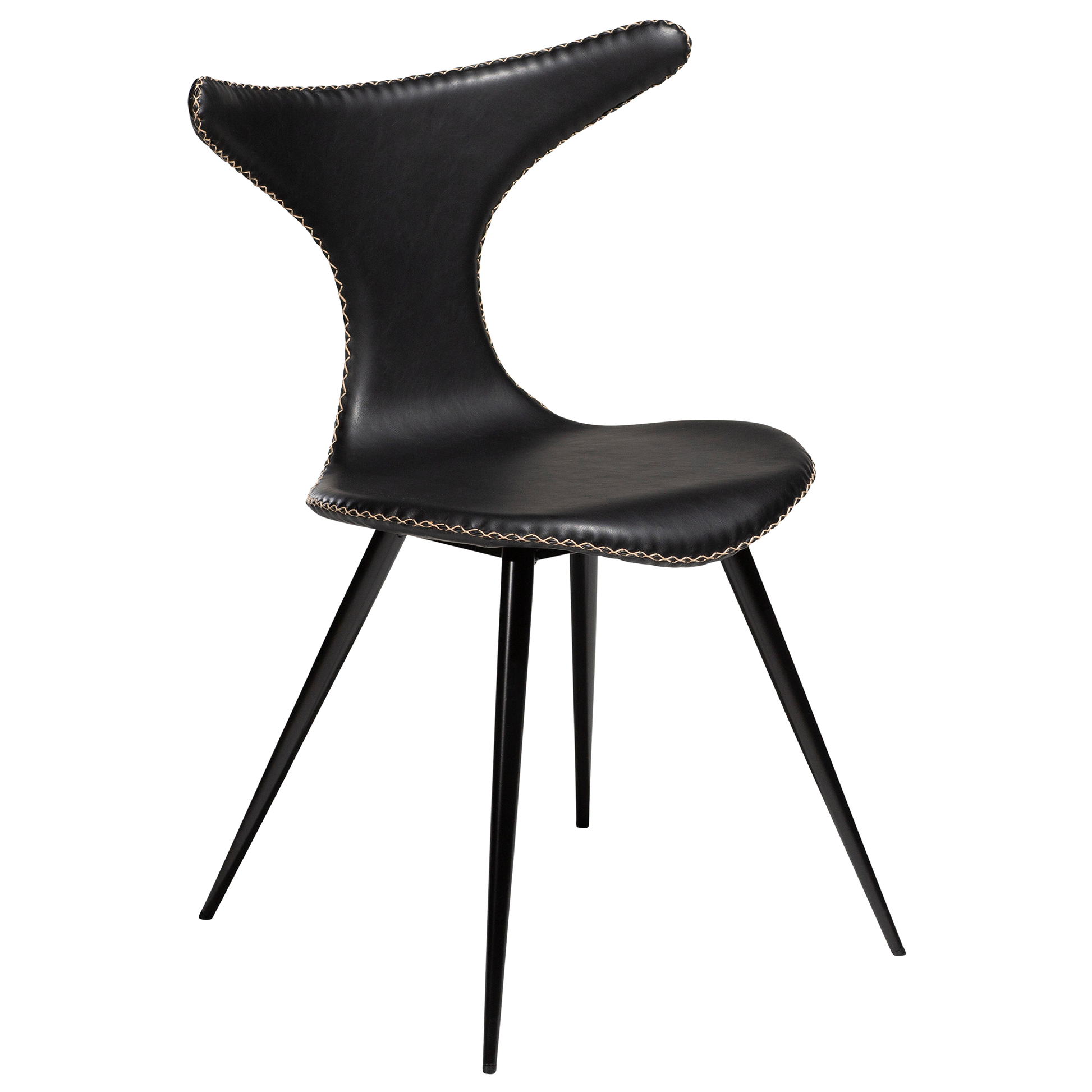 [var:Bezug=Vintage schwarzes Kunstleder mit runden schwarzen Beinen] DOLPHIN Stuhl