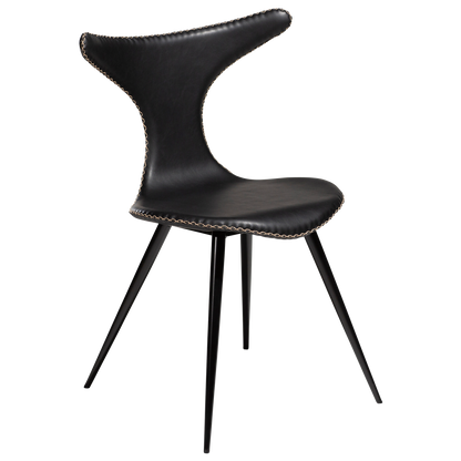 [var:Bezug=Vintage schwarzes Kunstleder mit runden schwarzen Beinen] DOLPHIN Stuhl