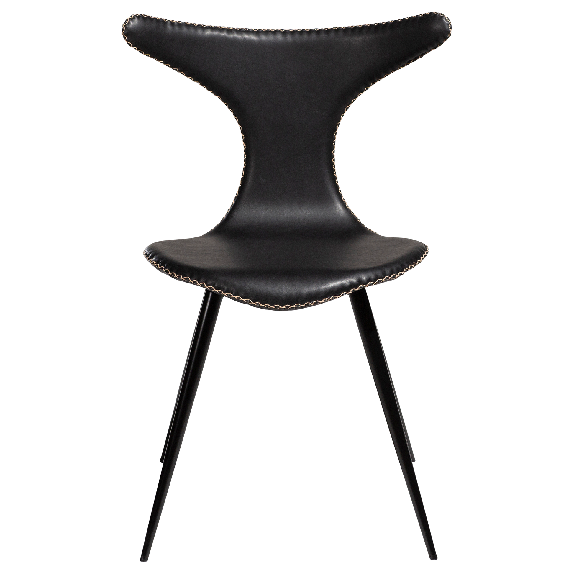 [var:Bezug=Vintage schwarzes Kunstleder mit runden schwarzen Beinen] DOLPHIN Stuhl