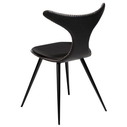 [var:Bezug=Vintage schwarzes Kunstleder mit runden schwarzen Beinen] DOLPHIN Stuhl