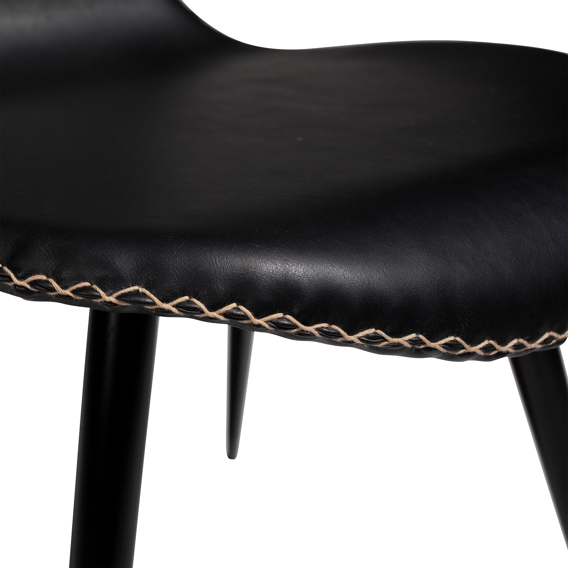 [var:Bezug=Vintage schwarzes Kunstleder mit runden schwarzen Beinen] DOLPHIN Stuhl