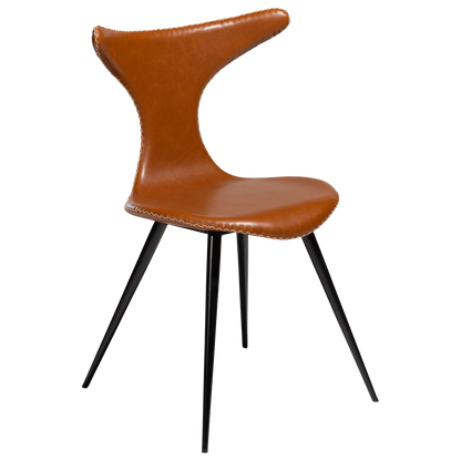 [var:Bezug=Vintage hellbraunes Kunstleder mit runden schwarzen Beinen] DOLPHIN Stuhl