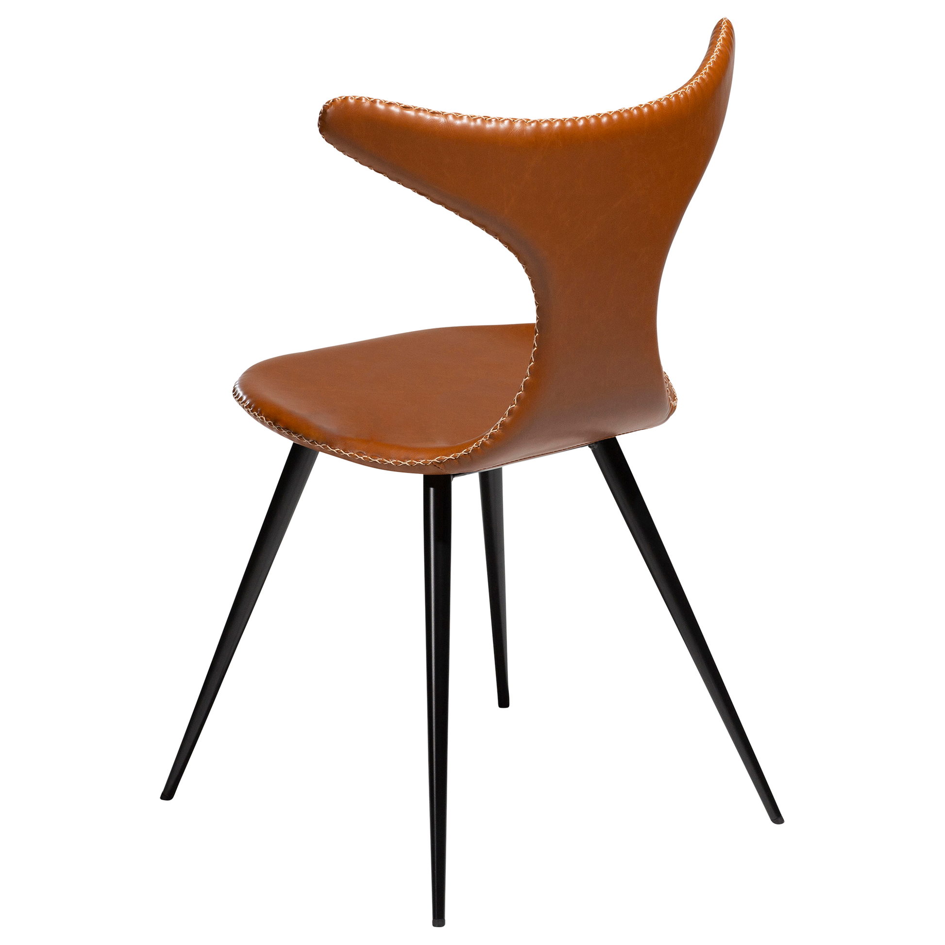 [var:Bezug=Vintage hellbraunes Kunstleder mit runden schwarzen Beinen] DOLPHIN Stuhl